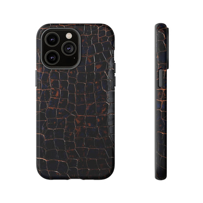 Croc-Embossed Tough Phone Case — Shockproof Black Alligator Texture