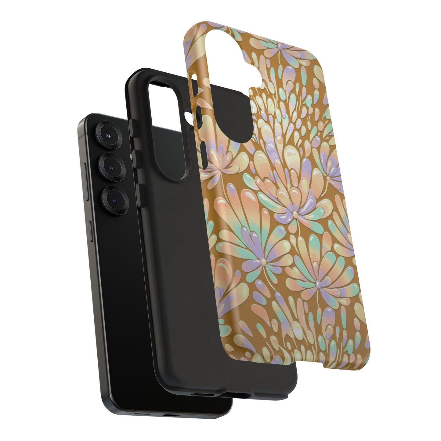 Floral Burst Tough Phone Case – Gold Pastel Botanical Protection