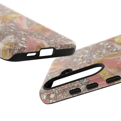Glitter Blush Marble Phone Case — Pink Gold Swirl Tough Case