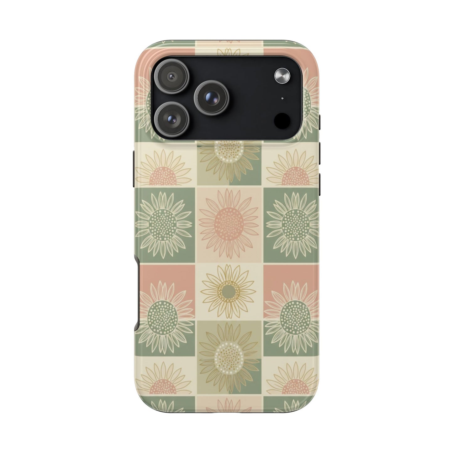Copy of Sunflower Check iPhone Tough Phone Case — Retro Pastel Floral Protective Cover