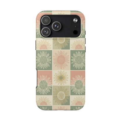 Copy of Copy of Sunflower Check iPhone Tough Phone Case — Retro Pastel Floral Protective Cover