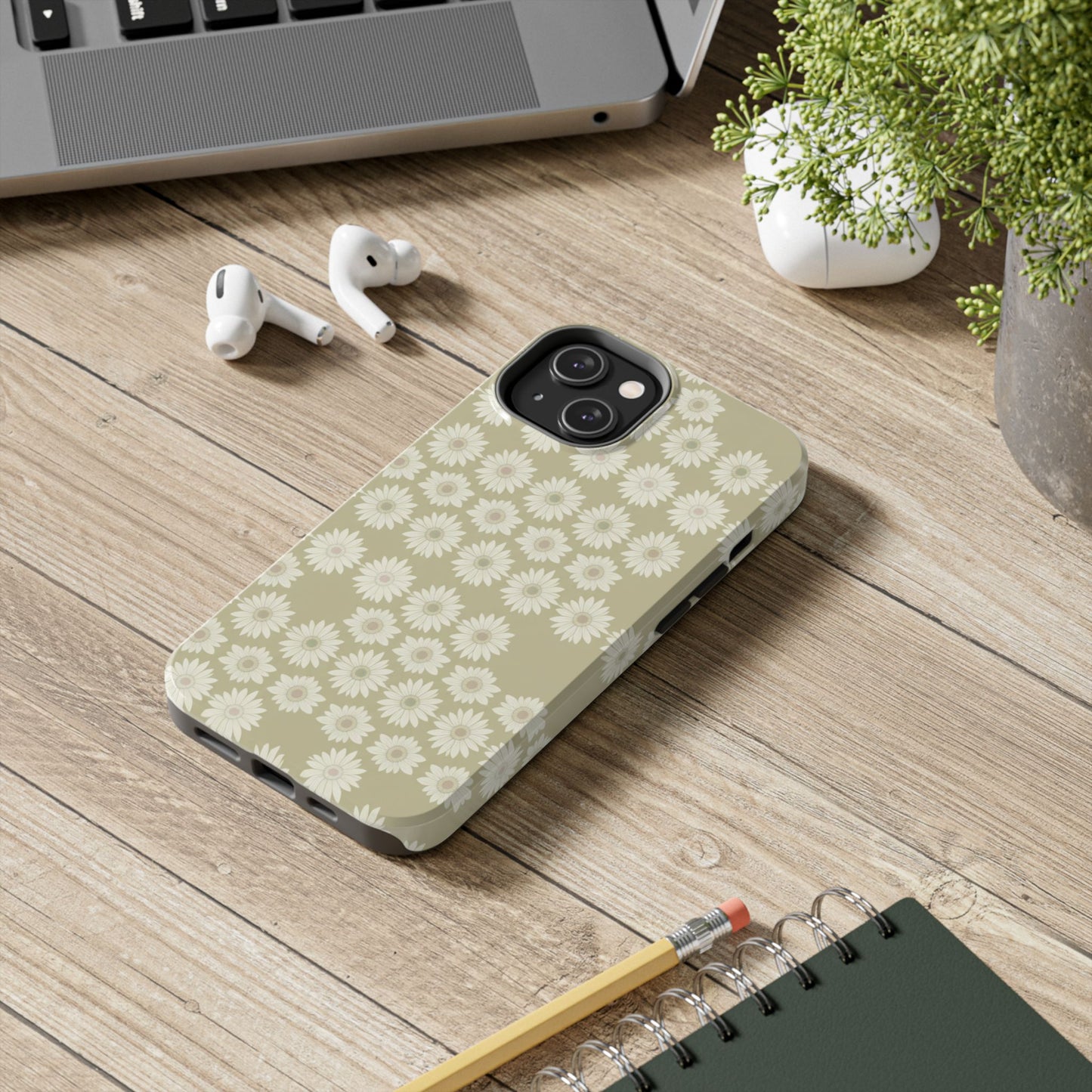 Daisy Pattern Tough Phone Case — Protective Floral iPhone Cover