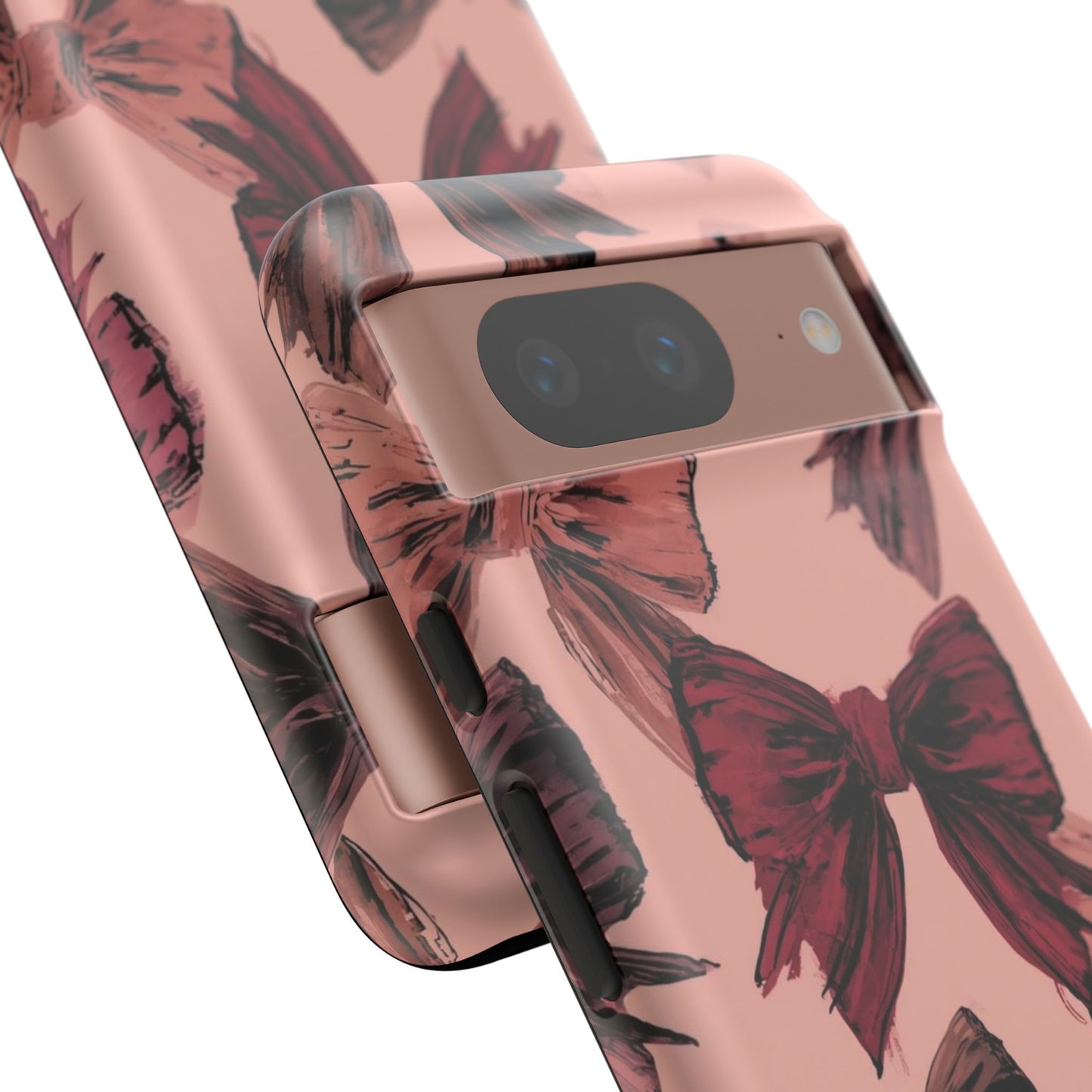 Bow Pattern Tough Phone Case — Pink Watercolor Bows Protective iPhone Cover