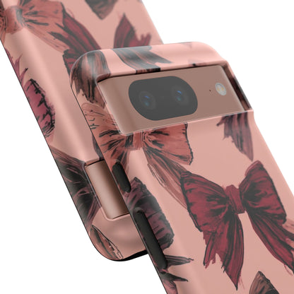 Bow Pattern Tough Phone Case — Pink Watercolor Bows Protective iPhone Cover