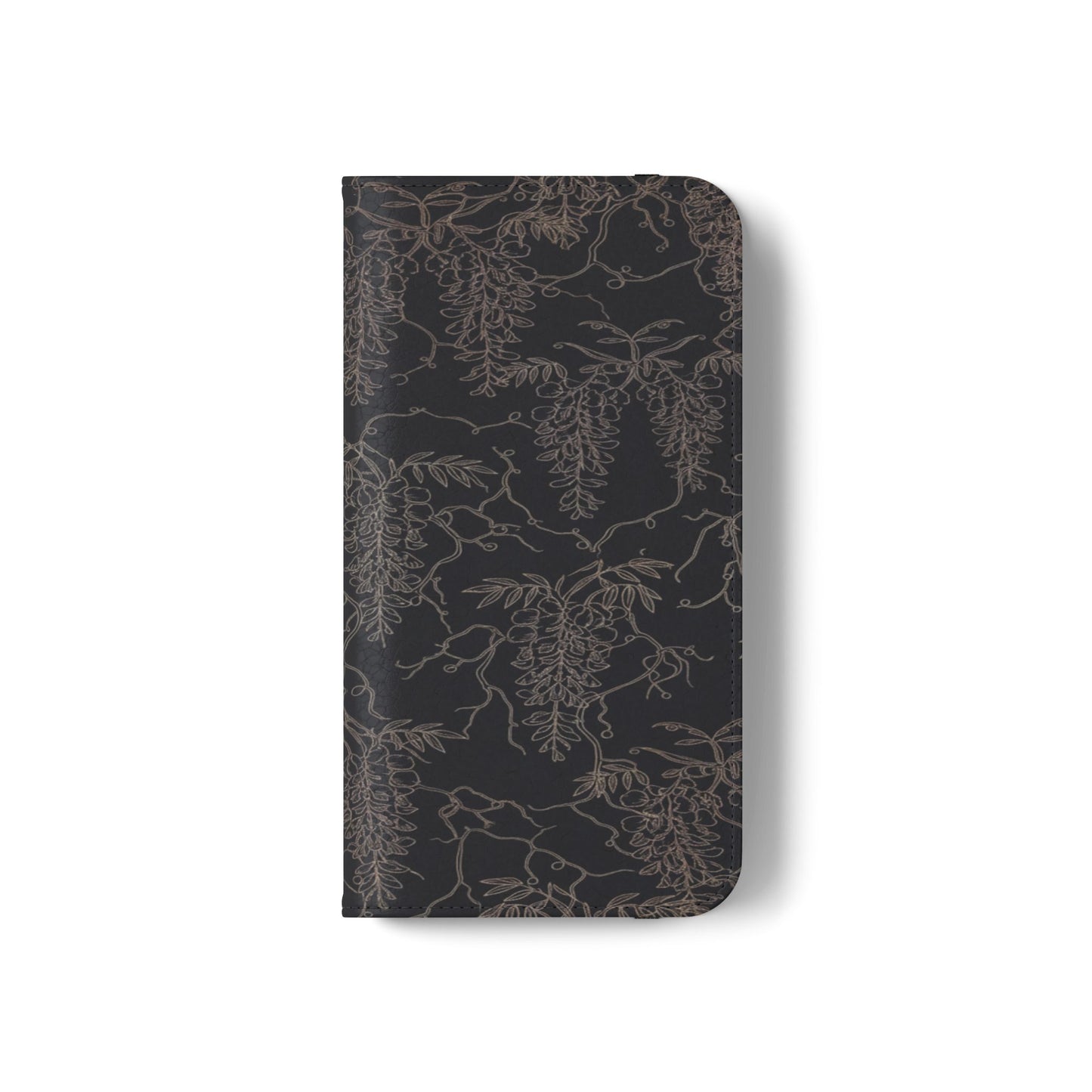 Botanical Noir Flip Phone Case — Dark Floral Wallet Cover with Card Slots