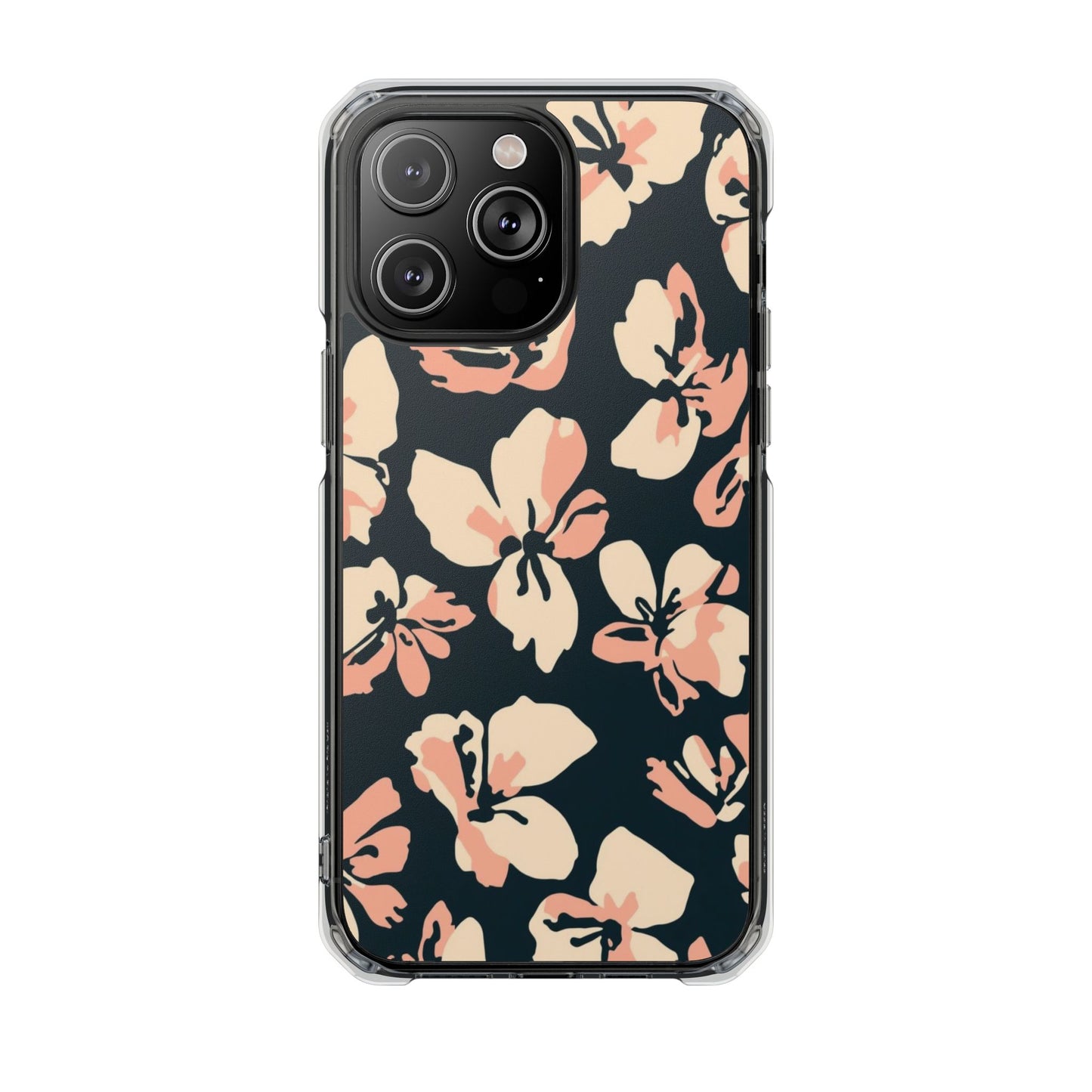 Clear Magnetic Phone Case — Peach Floral Impact Protection