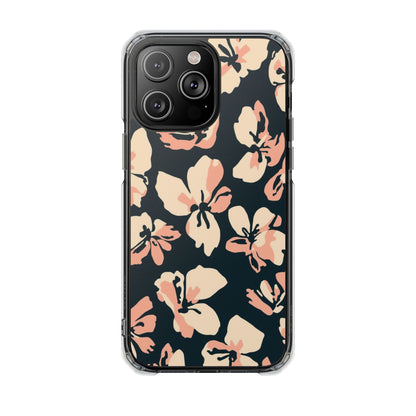 Clear Magnetic Phone Case — Peach Floral Impact Protection