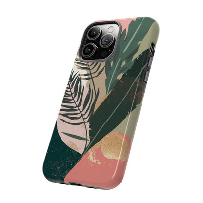 Tropical Leaf Tough Phone Case — Abstract Pink & Green Botanical Protective Cover