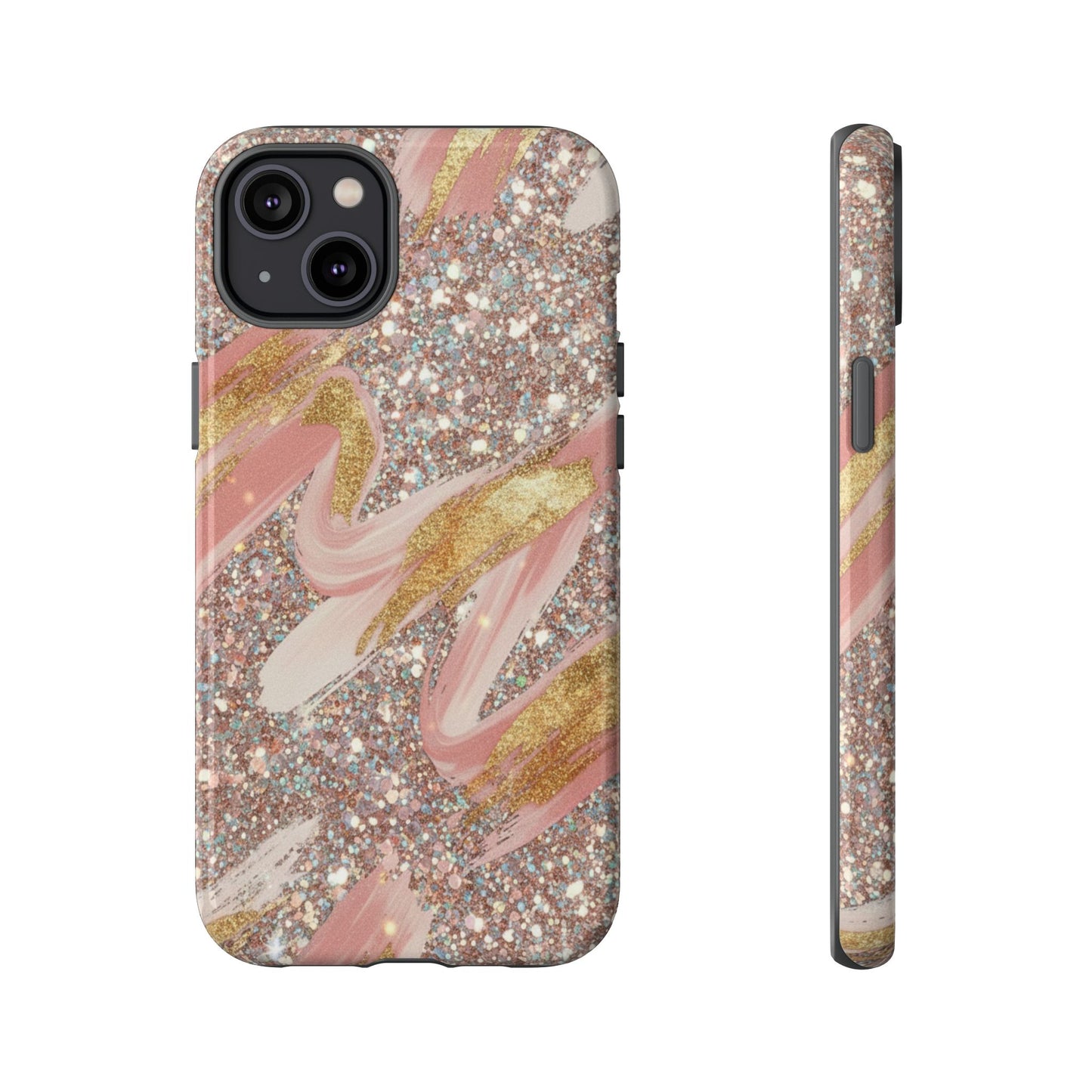Glitter Blush Marble Phone Case — Pink Gold Swirl Tough Case