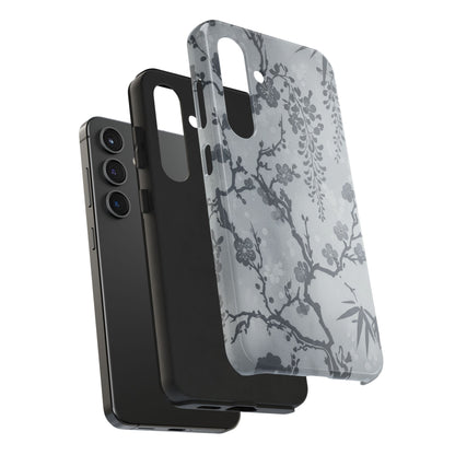 Tough Phone Case — Gray Cherry Blossom Ink Floral Design