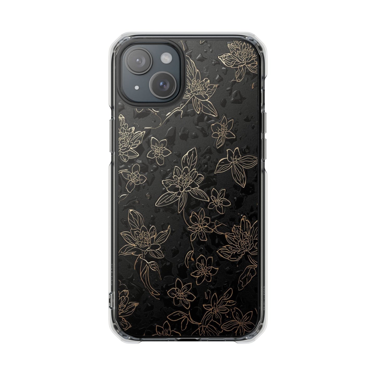 Clear Magnetic Impact Phone Case — Subtle Gold Floral Design