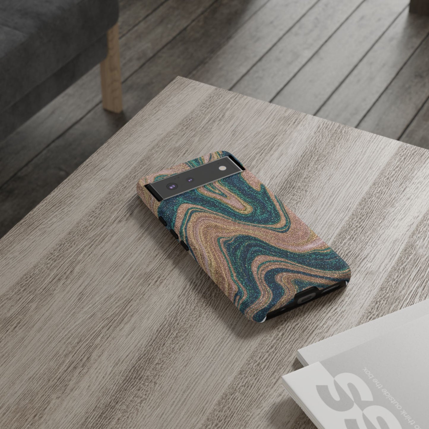 Marbled Teal & Gold Phone Case — Glitter Swirl Tough Case