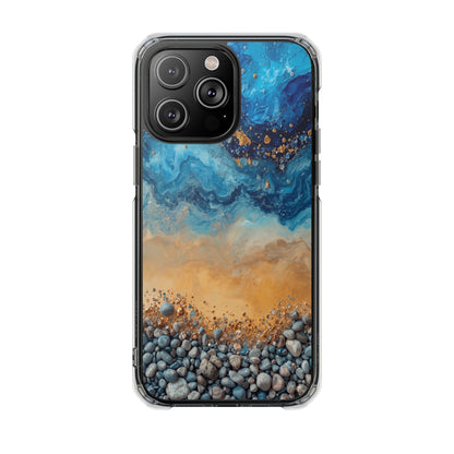 Clear Magnetic Phone Case — Blue Ocean Agate Design, Impact-Resistant Protection
