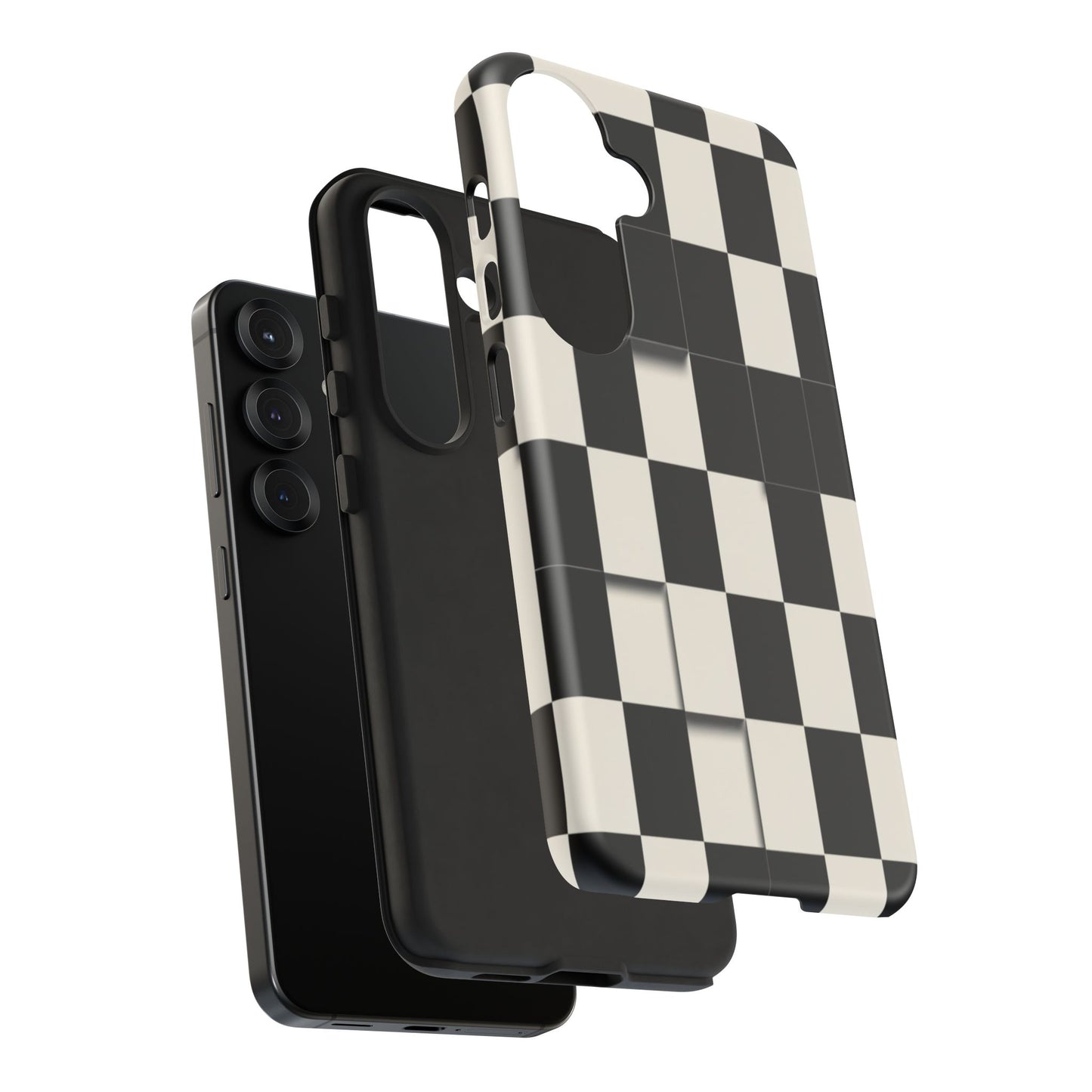 Checkerboard Tough Phone Case — Classic Black & Cream Grid Protective Cover