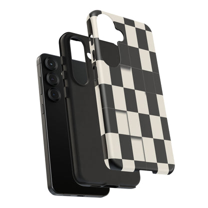 Checkerboard Tough Phone Case — Classic Black & Cream Grid Protective Cover