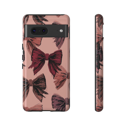 Bow Pattern Tough Phone Case — Pink Watercolor Bows Protective iPhone Cover