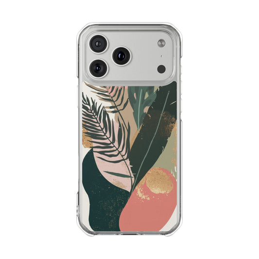 Clear Magnetic Phone Case — Abstract Botanical Leaves Design