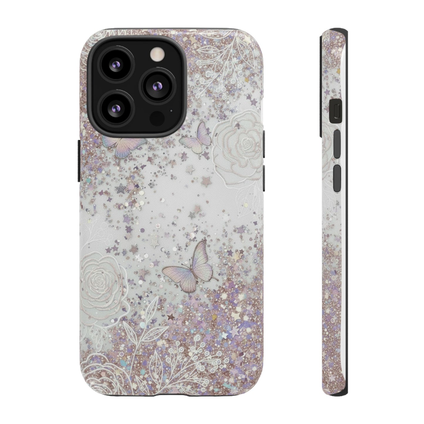 Butterfly Glitter Tough Phone Case — Floral Sparkle Protective Case