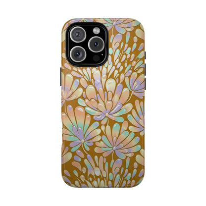 Floral Burst Tough Phone Case – Gold Pastel Botanical Protection