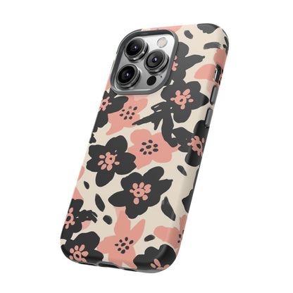 Floral Phone Case — Pink & Black Retro Blossom Protective Cover