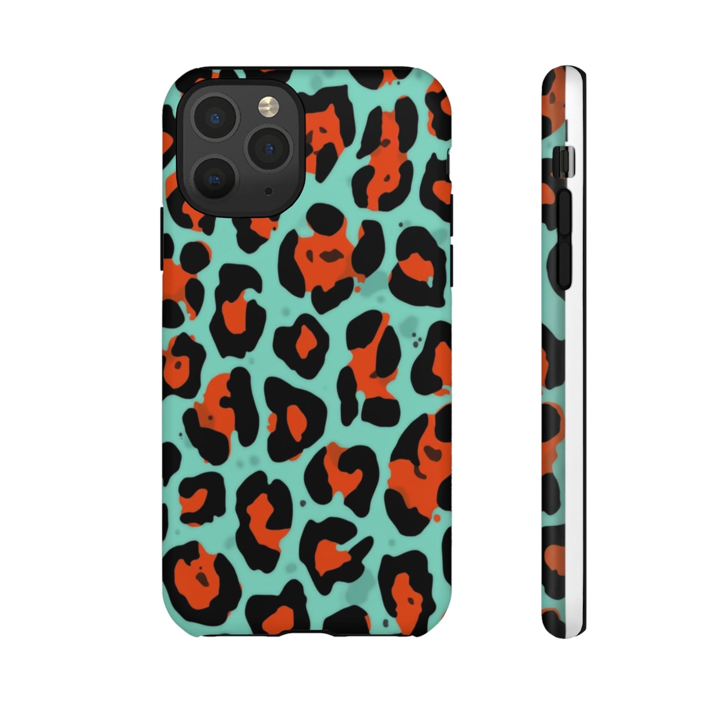 Leopard Print Tough Phone Case — Teal & Rust Protective iPhone Cover