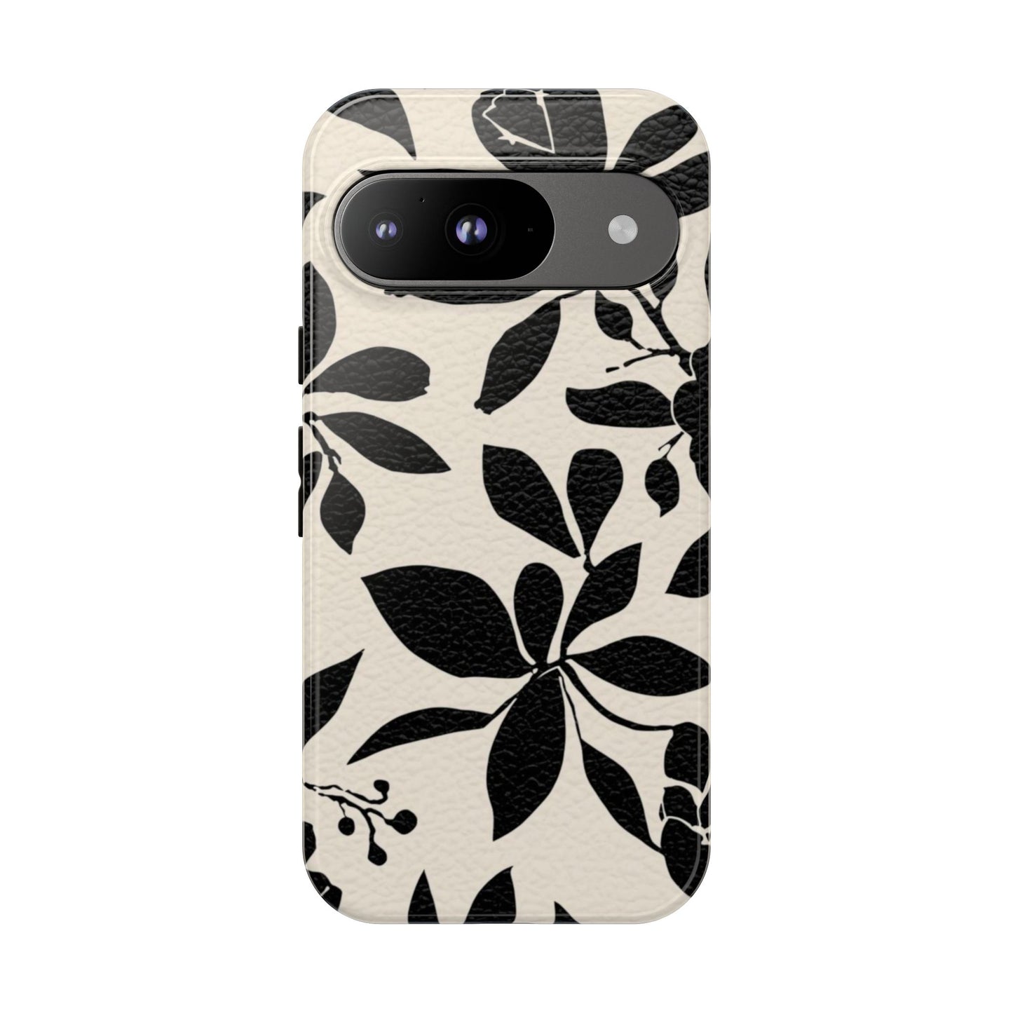 Black Floral Pattern Phone Case — Monochrome Botanical Tough Case
