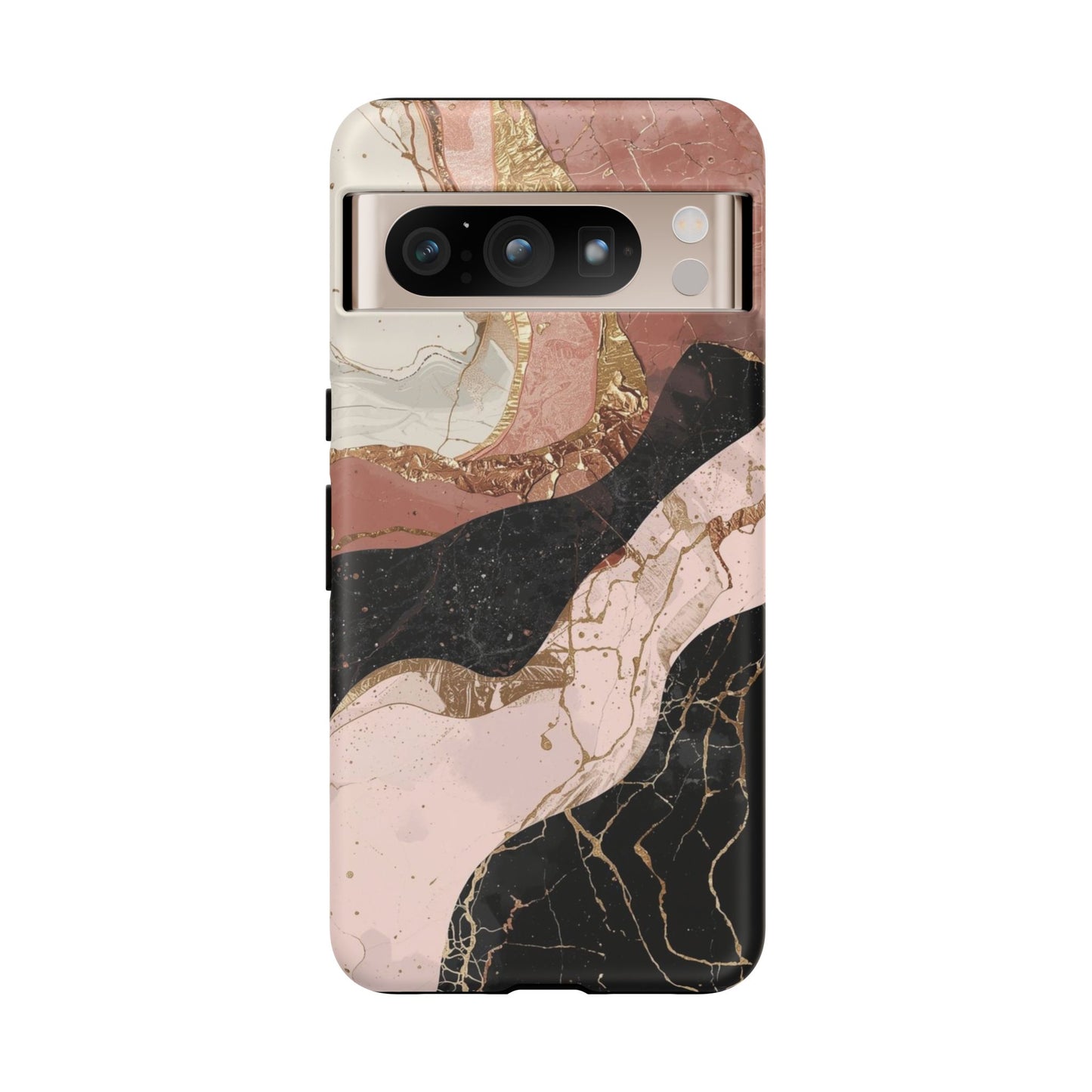 Marbled Rose Gold Phone Case — Abstract Pink & Black Protective Tough Case