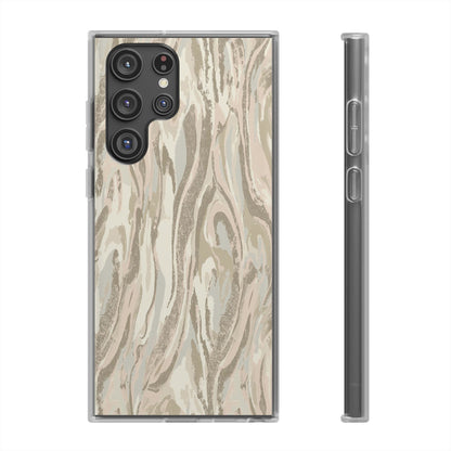 Neutral Marble Swirl Flexi Phone Case — Beige Abstract Protective Cover