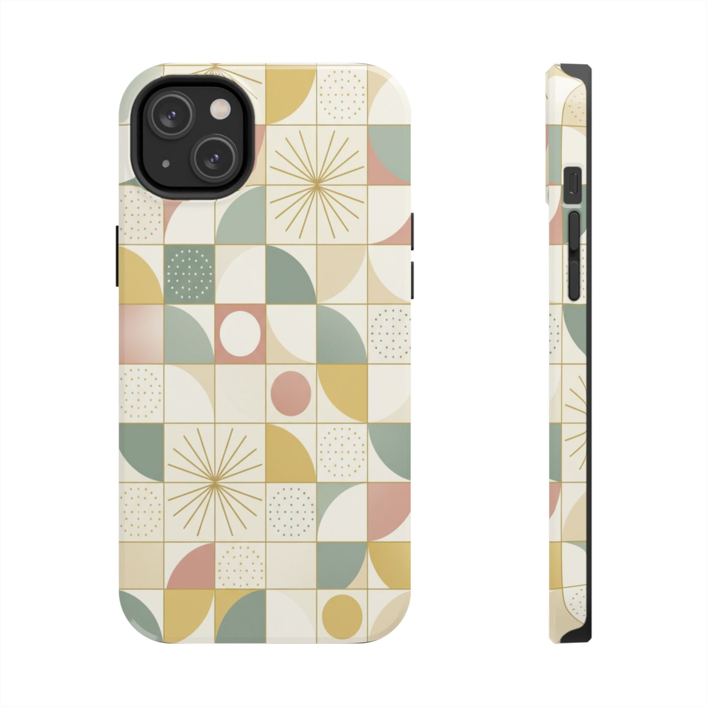 Retro Geometric Tough Phone Case — Pastel Midcentury Pattern