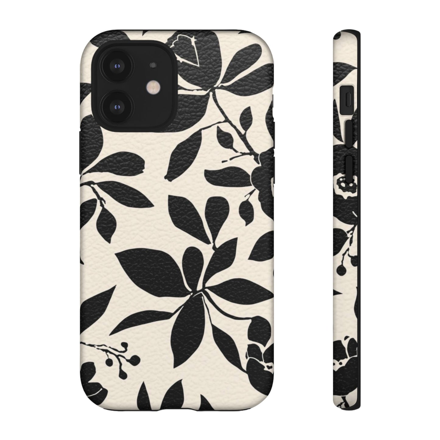 Black Floral Pattern Phone Case — Monochrome Botanical Tough Case