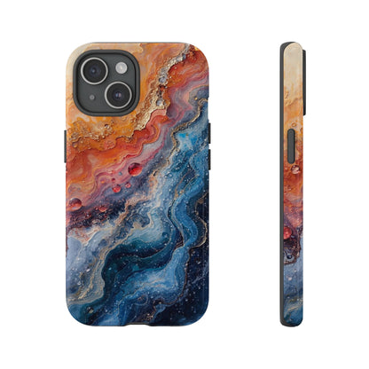 Marbled Galaxy Tough Phone Case — Abstract Blue & Coral Protective Cover