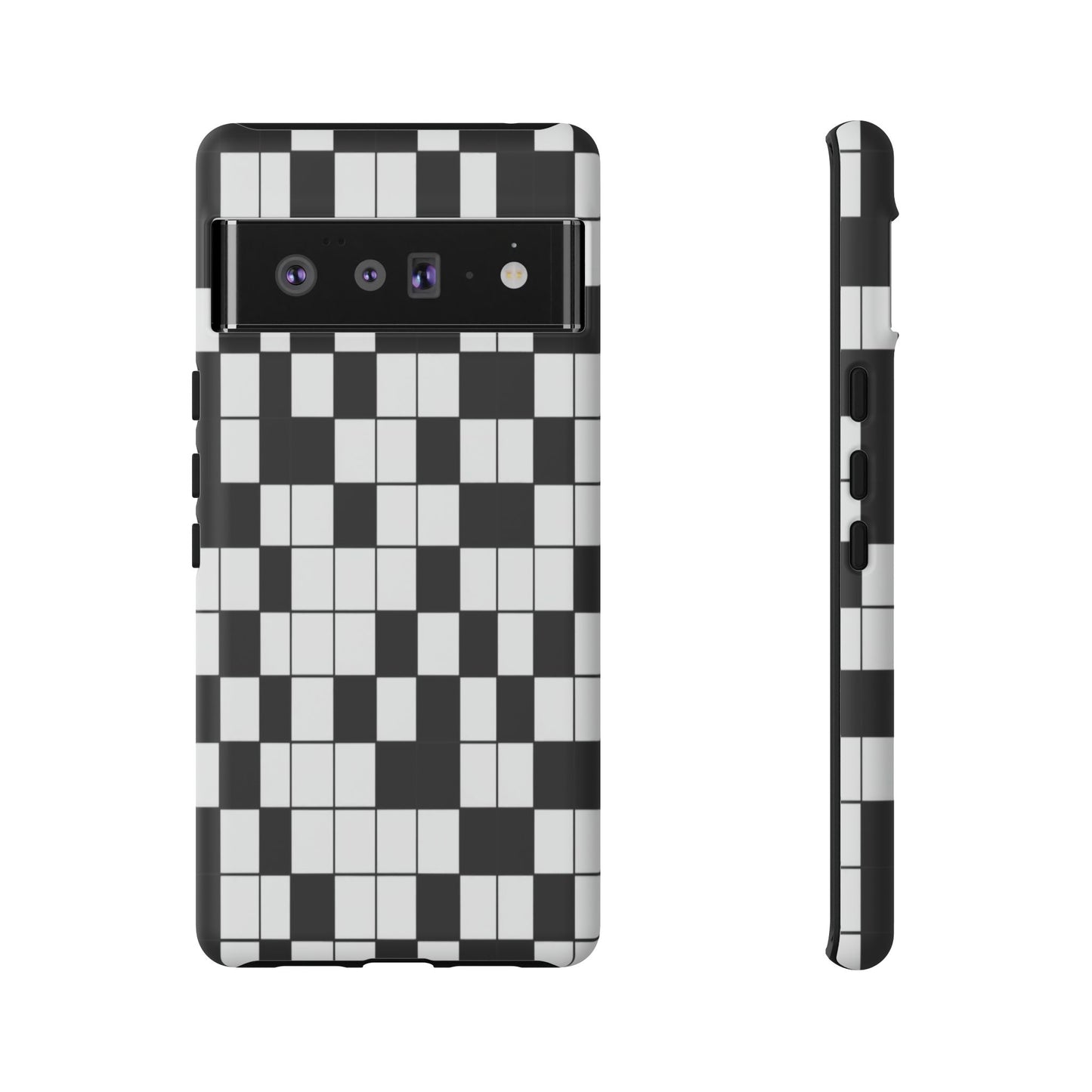 Crossword Grid Phone Case — Black & White Puzzle Pattern Tough Phone Cover
