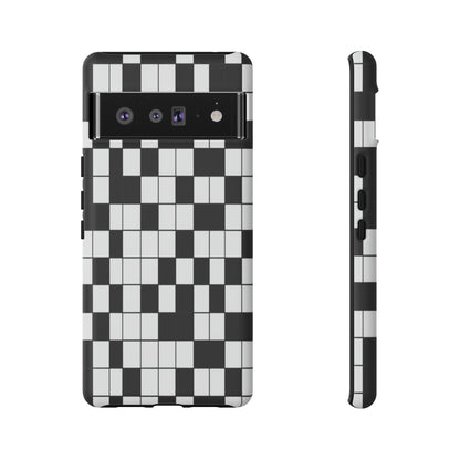 Crossword Grid Phone Case — Black & White Puzzle Pattern Tough Phone Cover