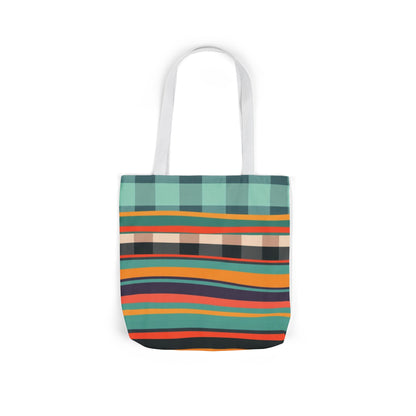 Striped Retro Canvas Tote Bag — Colorful Teal & Orange Market Tote