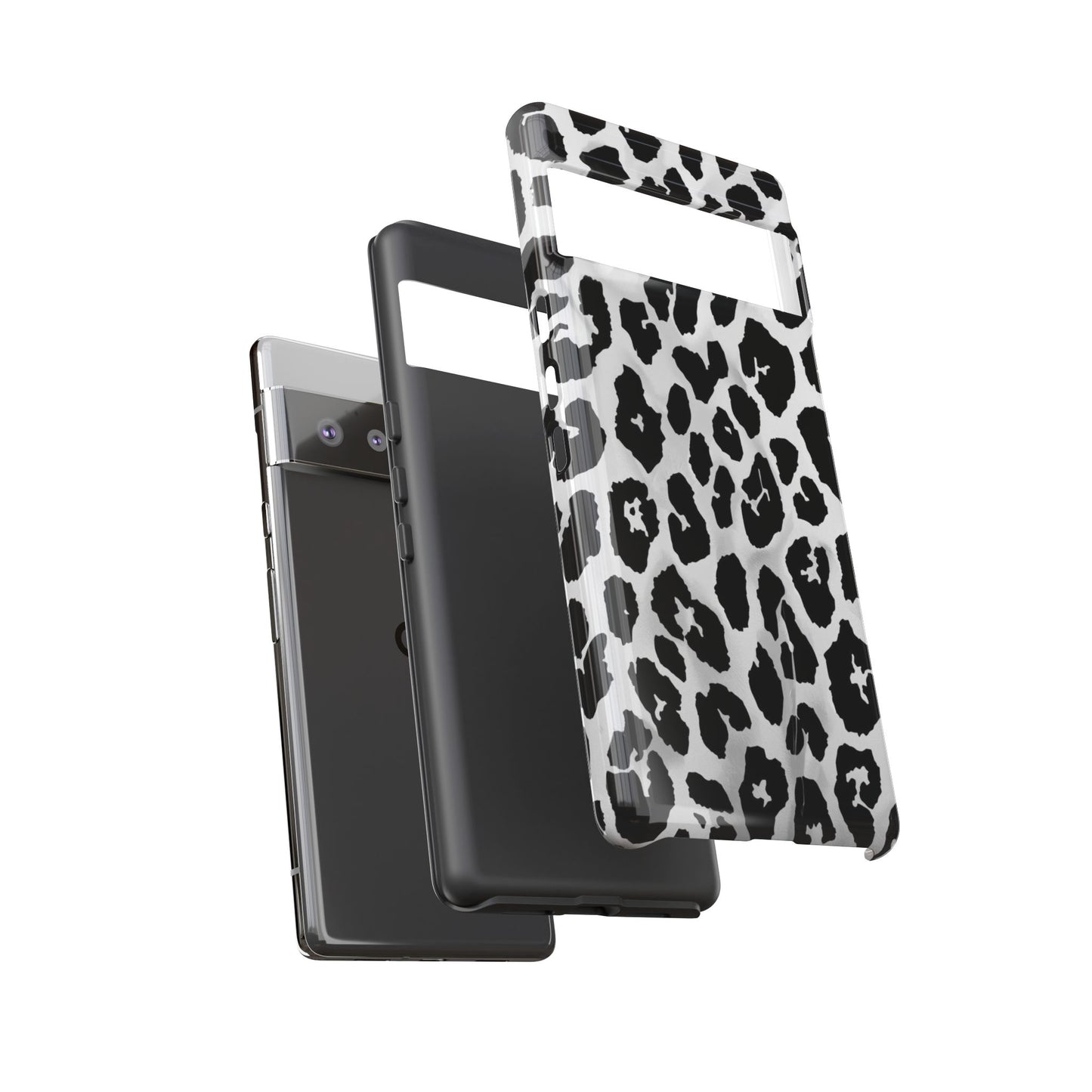 Leopard Print Tough Phone Case – Black & White Animal Pattern Protective Cover