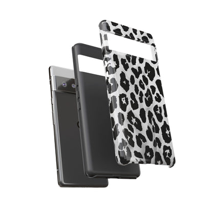 Leopard Print Tough Phone Case – Black & White Animal Pattern Protective Cover