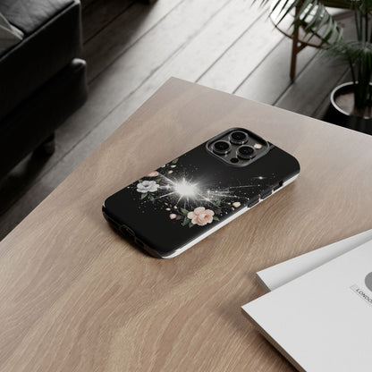 Floral Burst Phone Case — Protective Black Sparkle Design