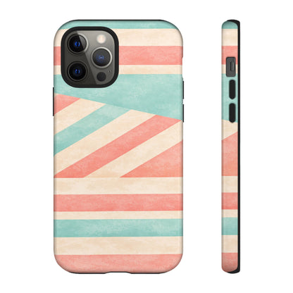 Pastel Stripes Tough Phone Case – Retro Coral & Teal Protective Cover
