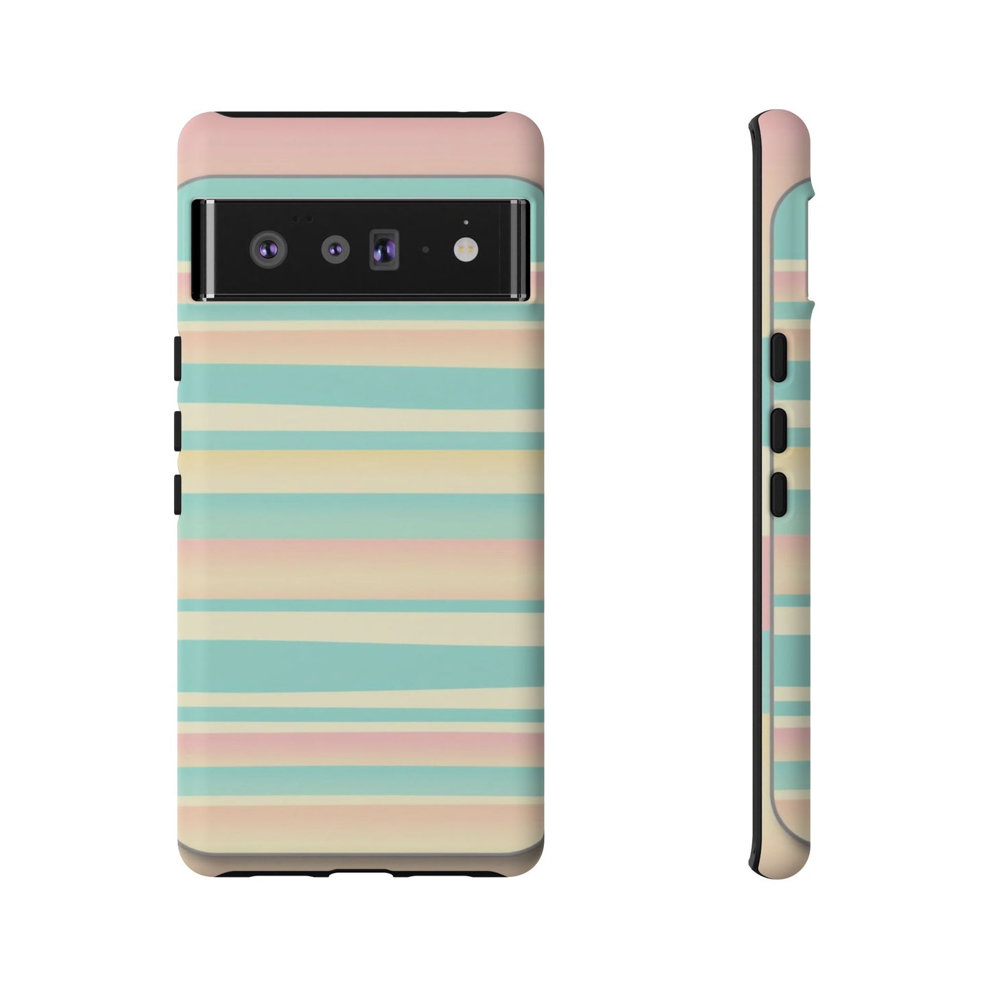 Pastel Striped Tough Phone Case — Mint, Peach & Cream Protective Cover