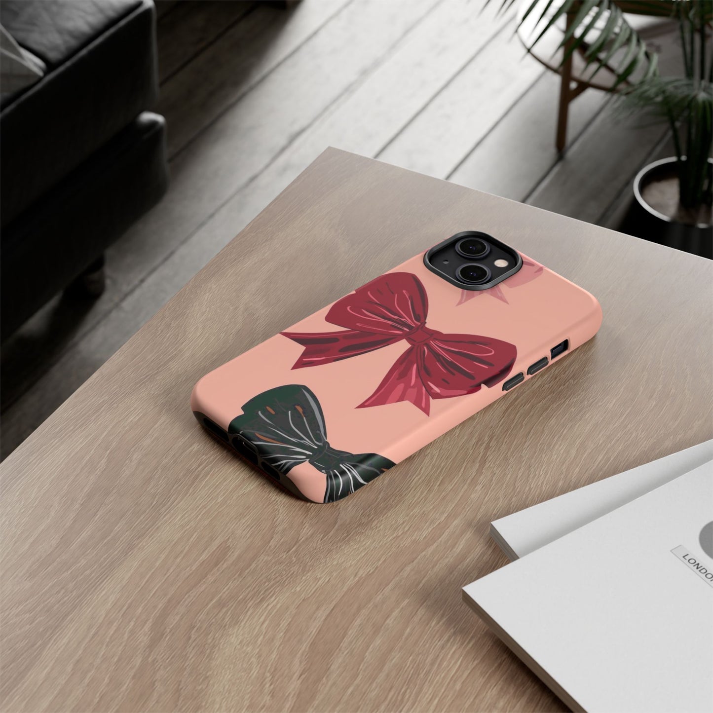 Bow Pattern Tough Phone Case — Pink, Red & Black Decorative Bows