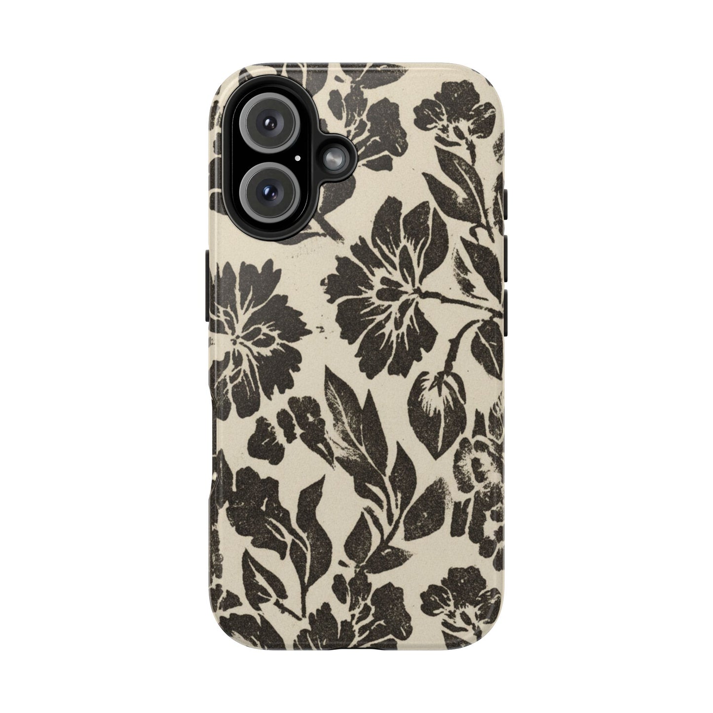 Floral Noir Tough Phone Case — Black Vintage Flower Protective Cover