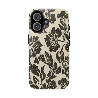 Floral Noir Tough Phone Case — Black Vintage Flower Protective Cover