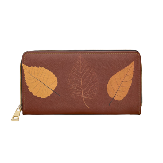 Women's Botanical Leaf Wallet - Vegan Foliage Zippered Wallet