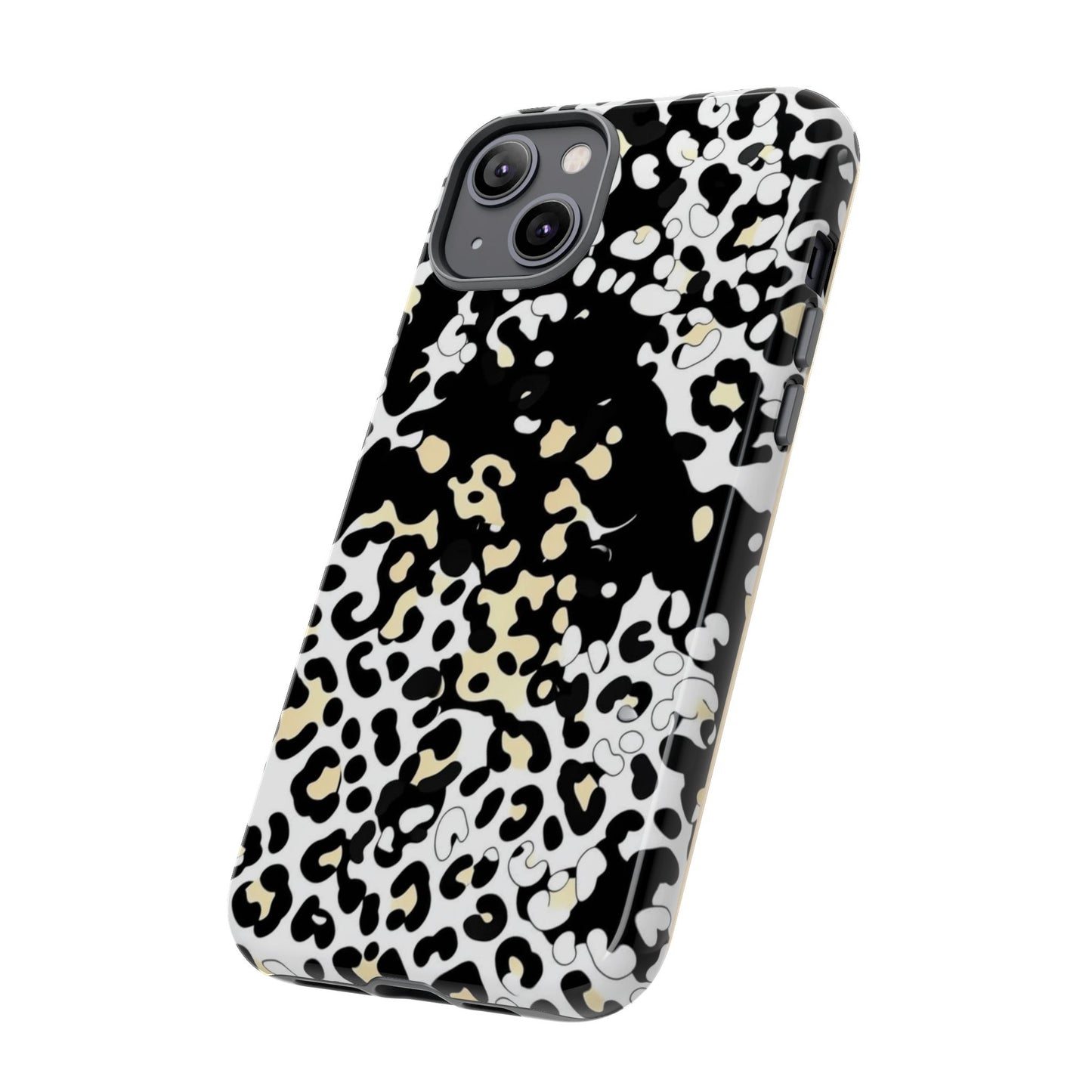 Leopard Splash Tough Phone Case — Black & Cream Animal Print Protective Cover