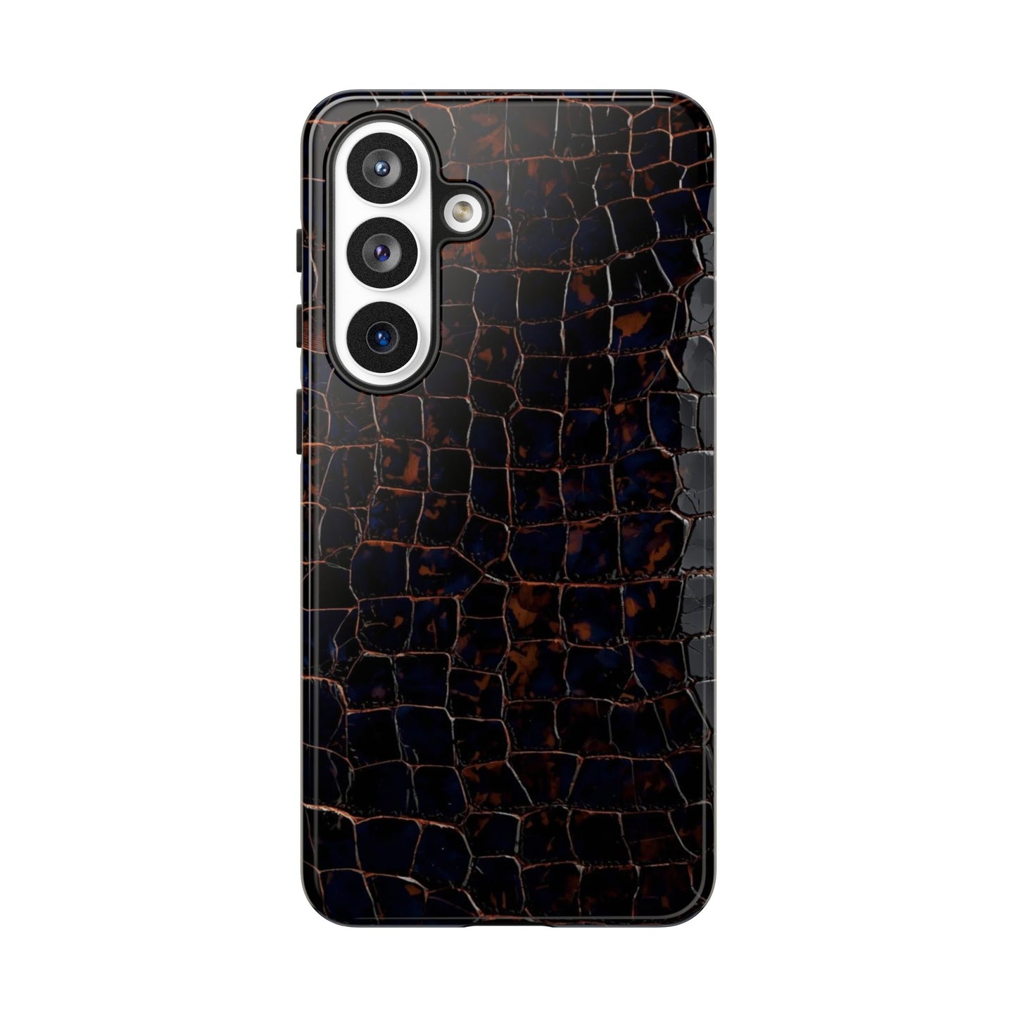 Croc-Embossed Tough Phone Case — Shockproof Black Alligator Texture