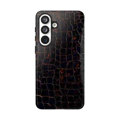 Croc-Embossed Tough Phone Case — Shockproof Black Alligator Texture