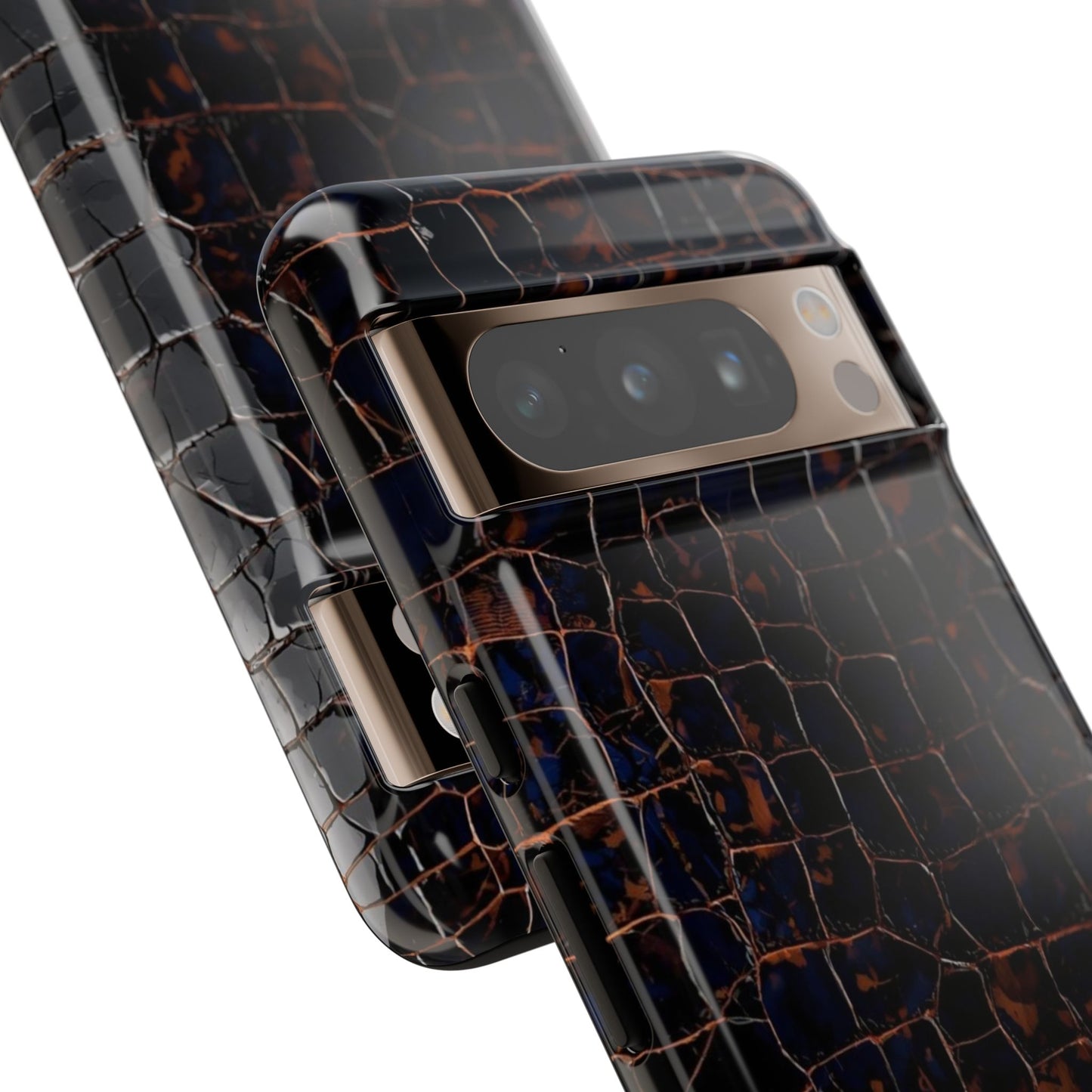 Croc-Embossed Tough Phone Case — Shockproof Black Alligator Texture