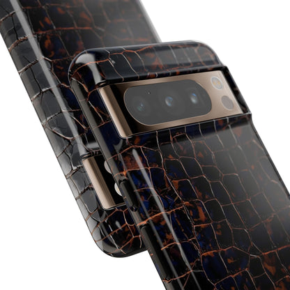 Croc-Embossed Tough Phone Case — Shockproof Black Alligator Texture