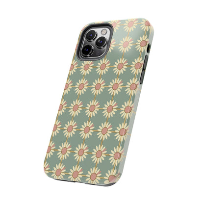 Daisy Pattern Tough Phone Case — Retro Floral Protective Cover