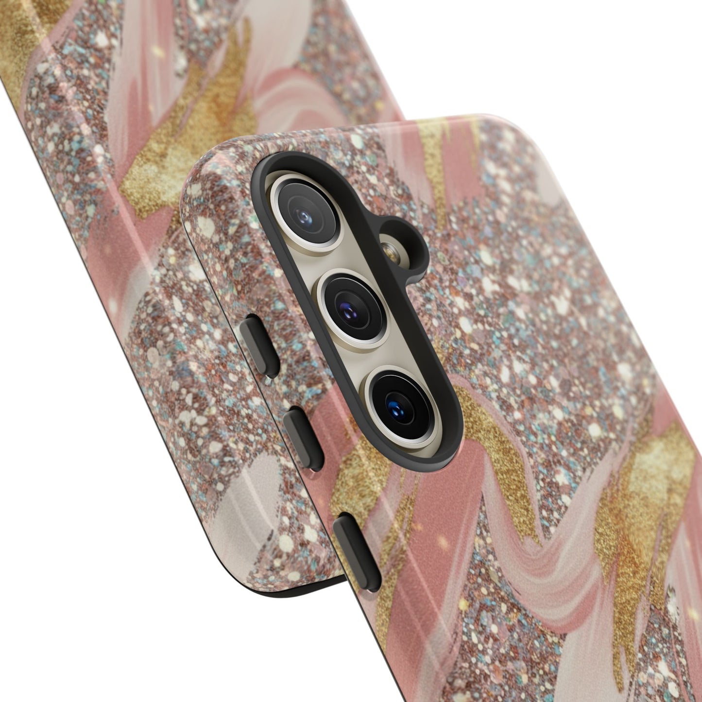 Glitter Blush Marble Phone Case — Pink Gold Swirl Tough Case